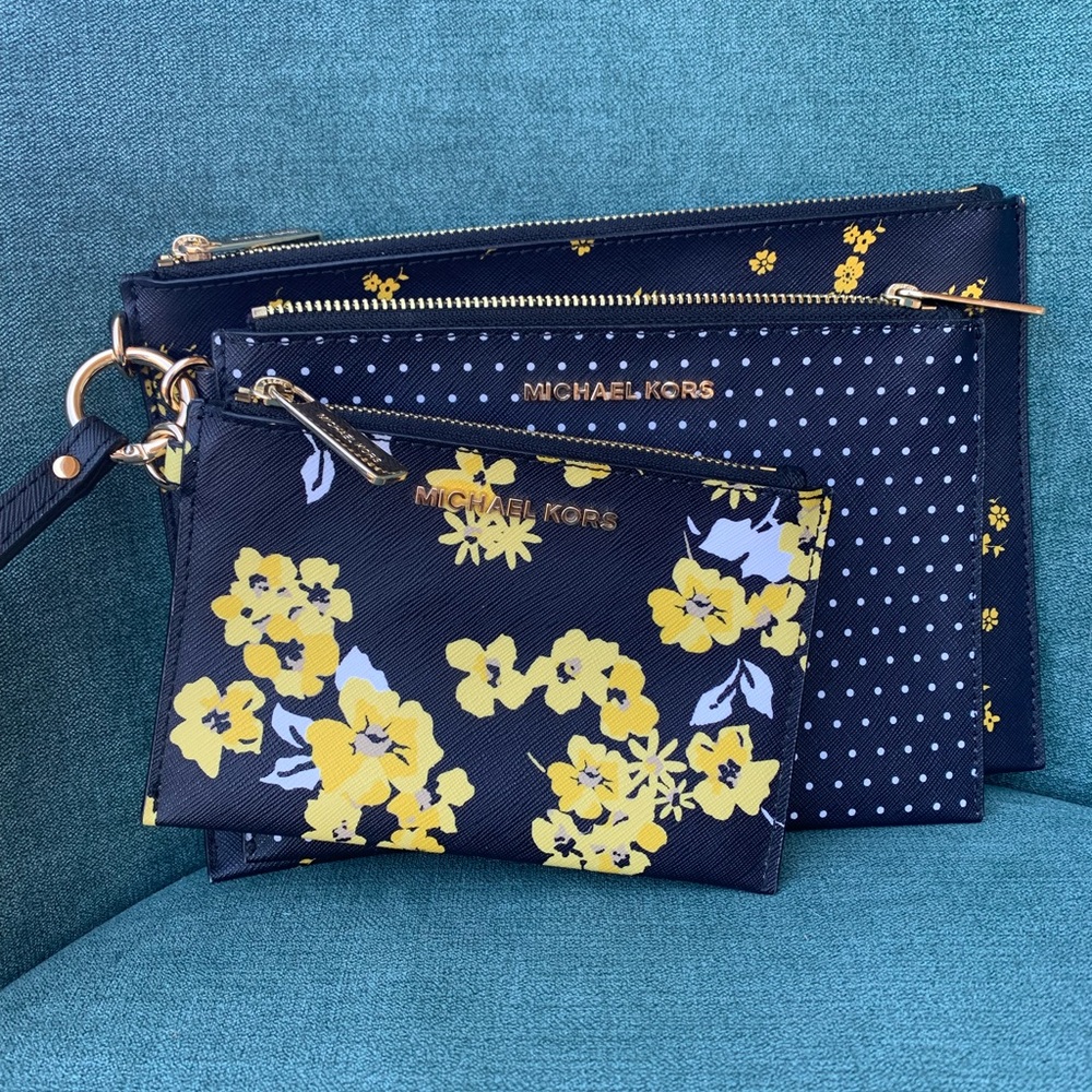 Michael Kors Floral and Polka Dot Wristlet Clutch Set
